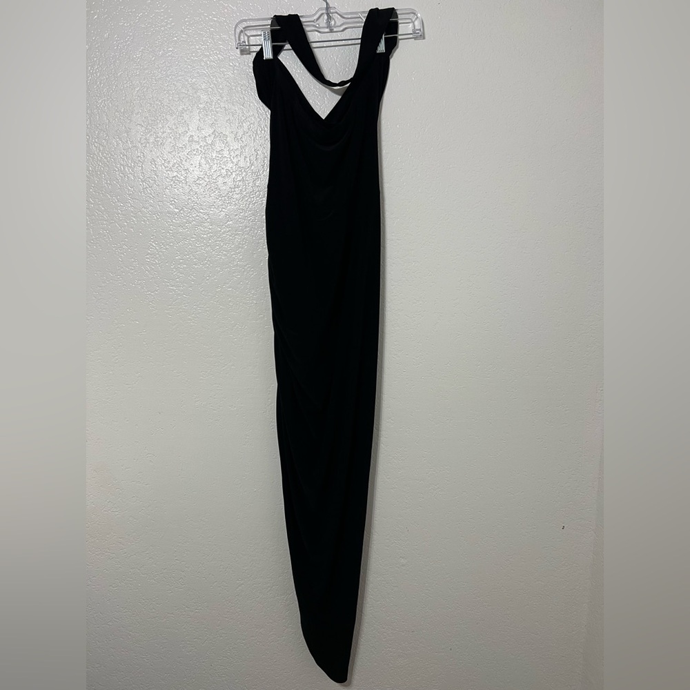 Norma Kamali Black Halter Ruched Asymmetrical Dress Bodycon Cocktail Evening - Picture 4 of 6